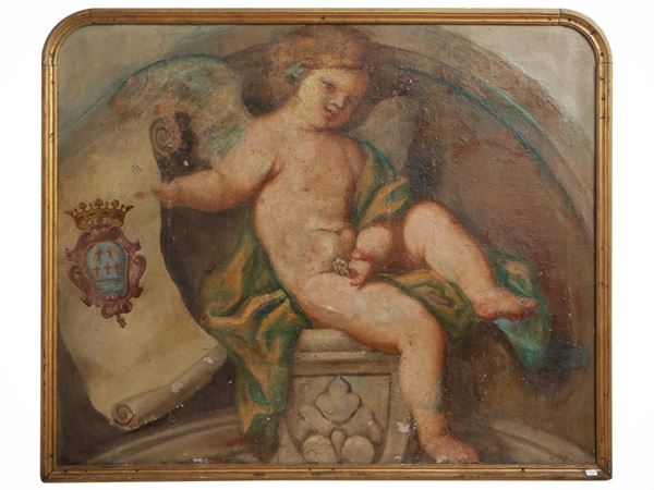 Scuola dell'Italia centrale del XVII secolo - Putto with noble coat of arms