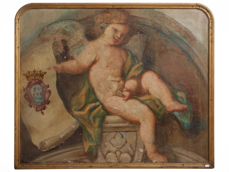 Scuola Dell'italia Centrale del XVII Secolo - Putto con Stemma Gentilizio