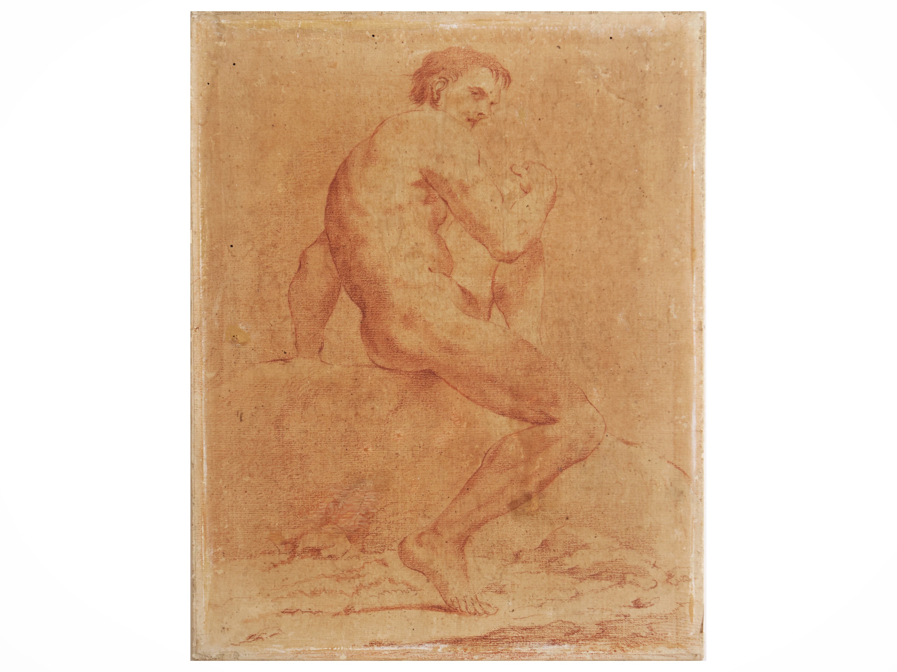 Scuola Emiliana del XVIII/XIX Secolo - Nudi maschili - disegni a sanguigna su carta applicata a t...