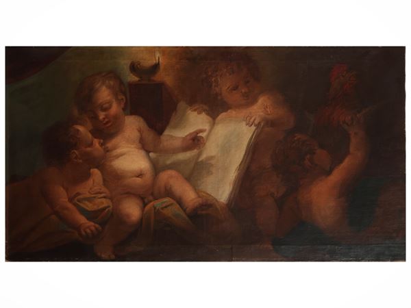Scuola dell'Italia centrale del XVIII secolo - Allegorical scene with putti and rooster