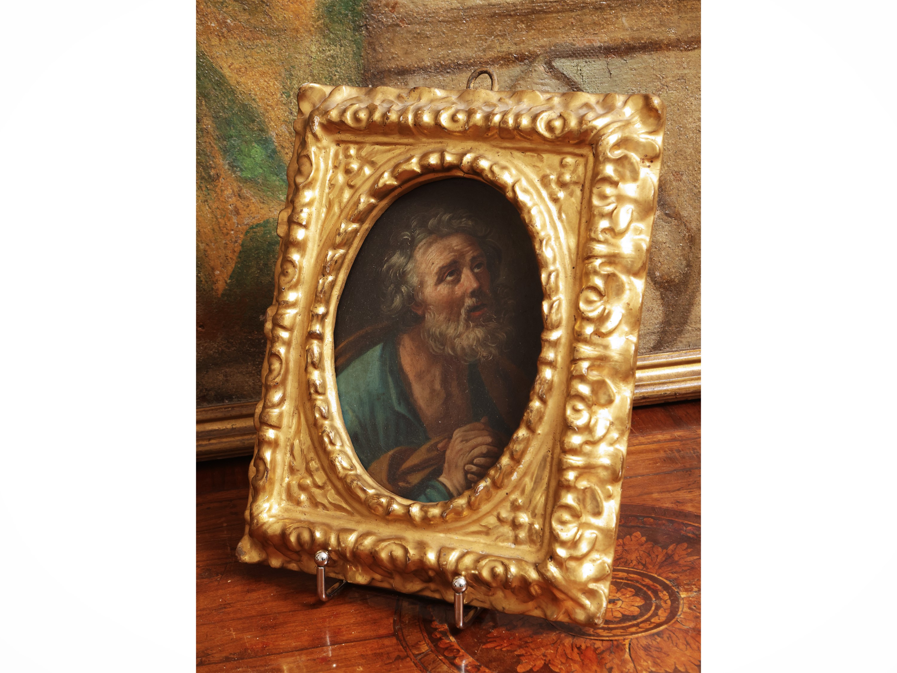 Seguace di Guido Reni del XVIII Secolo - San Pietro in preghiera, olio su tavoletta ovale
