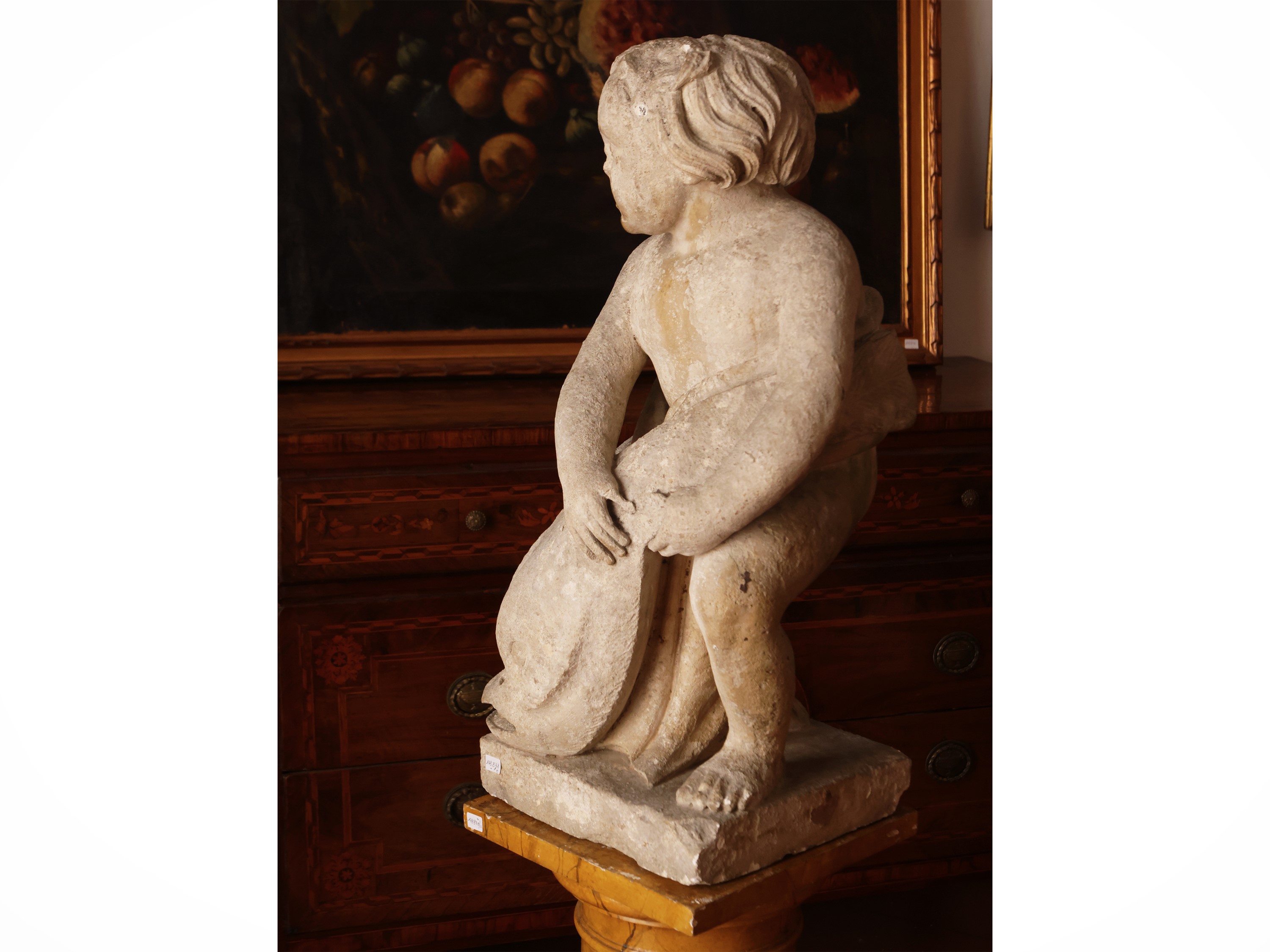 Scuola Toscana del XVII Secolo - Putto a Grottesca con Delfino Barocco