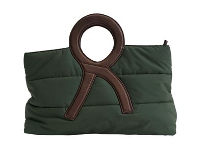 Roberta di Camerino, Borsa a mano Erre trapuntata verde con maniglie in pelle bronzo