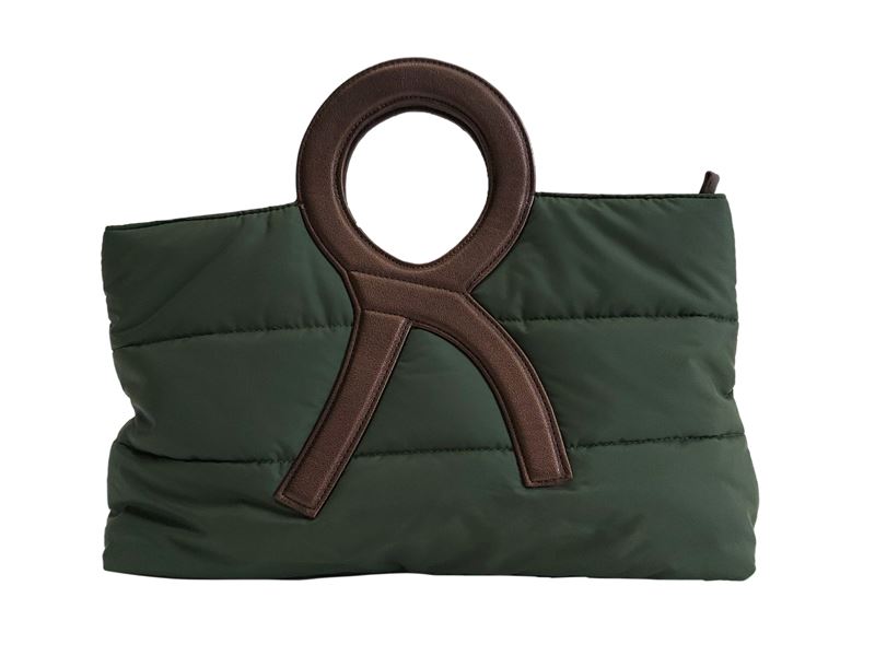 Roberta di Camerino, Borsa a mano Erre trapuntata verde con maniglie in pelle bronzo