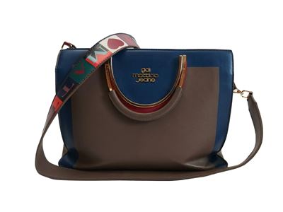 Gai Mattiolo, Borsa a mano in materiale sintetico marrone con dettagli blu e rosa