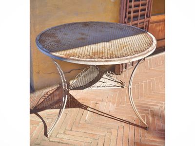 Tavolo da giardino, ferro battuto laccato bianco, h 78 cm, diam 90 cm