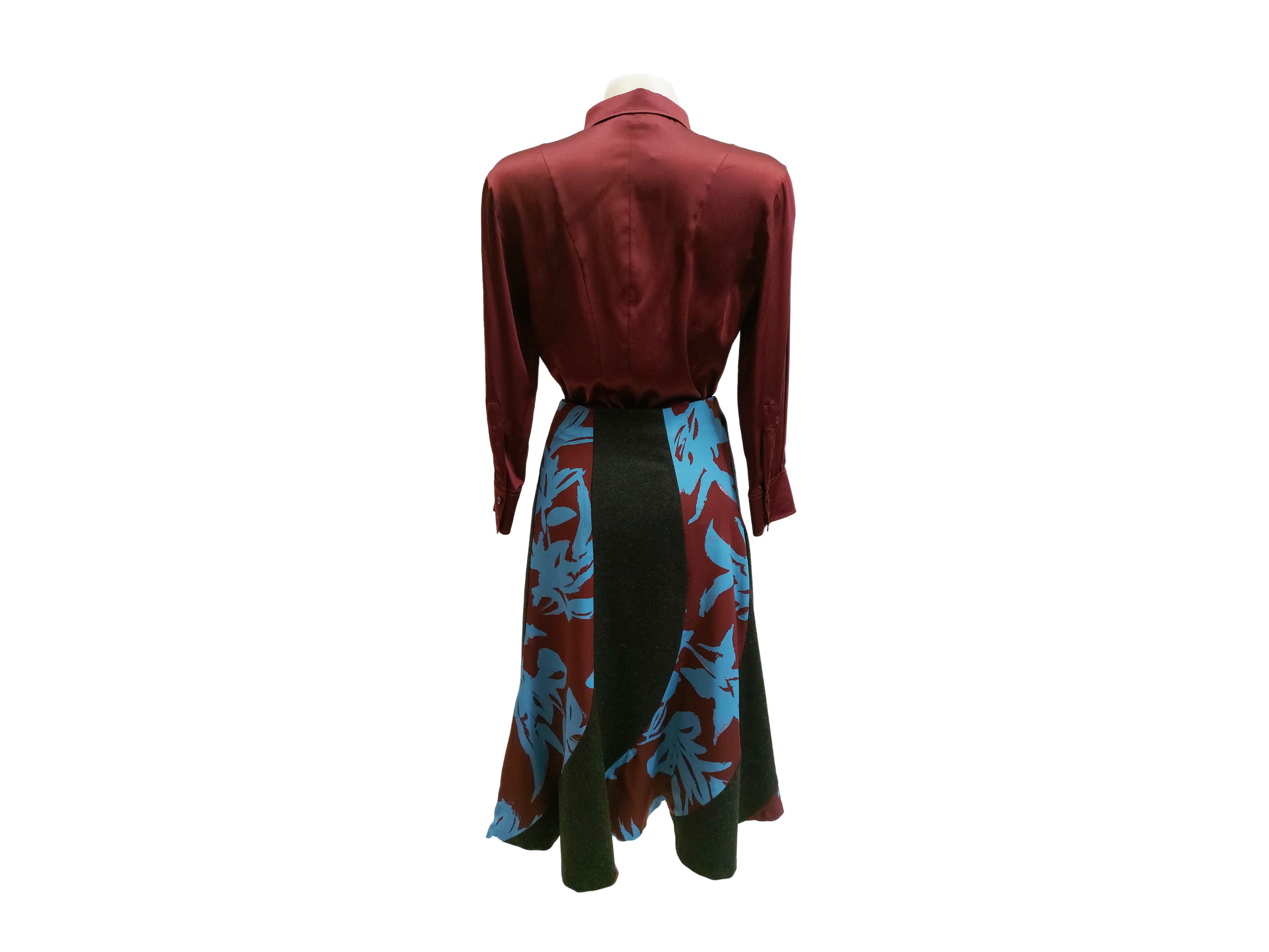 Emporio Armani, Camicia in seta bordeaux e Dries Van Noten, Gonna in lana con inserti in seta