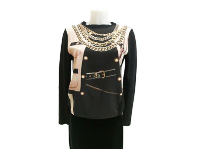 Moschino, Maglia in lana nera con stampa su seta e Max&Co, Pantaloni bianchi in cotone tg 46