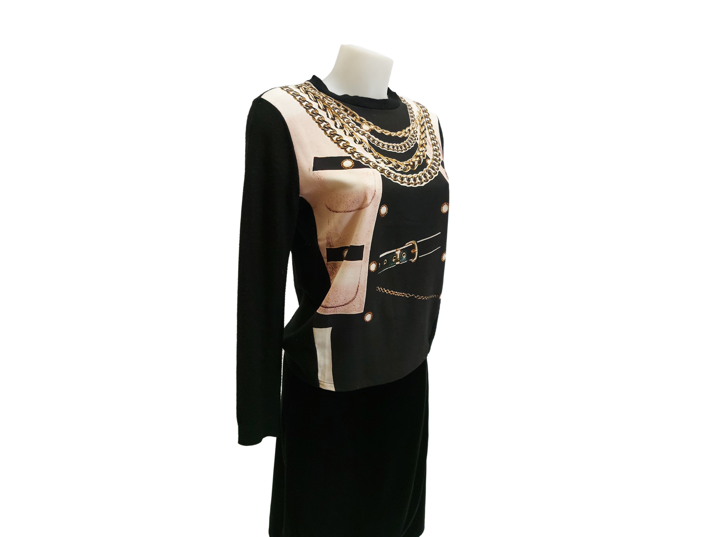 Moschino, Maglia in lana nera con stampa su seta e Max&Co, Pantaloni bianchi in cotone tg 46