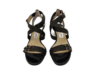 Jimmy Choo - Sandali in Pitone e Vernice Nera