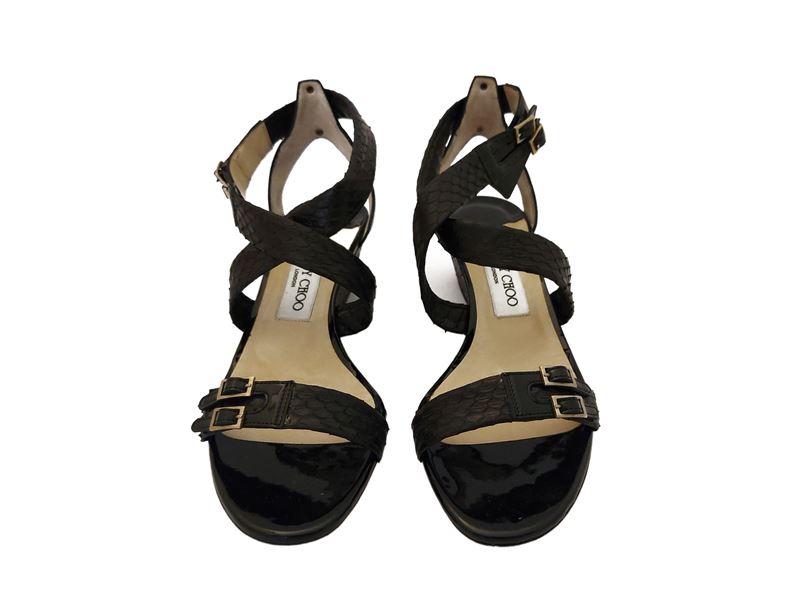 Jimmy Choo - Sandali in Pitone e Vernice Nera