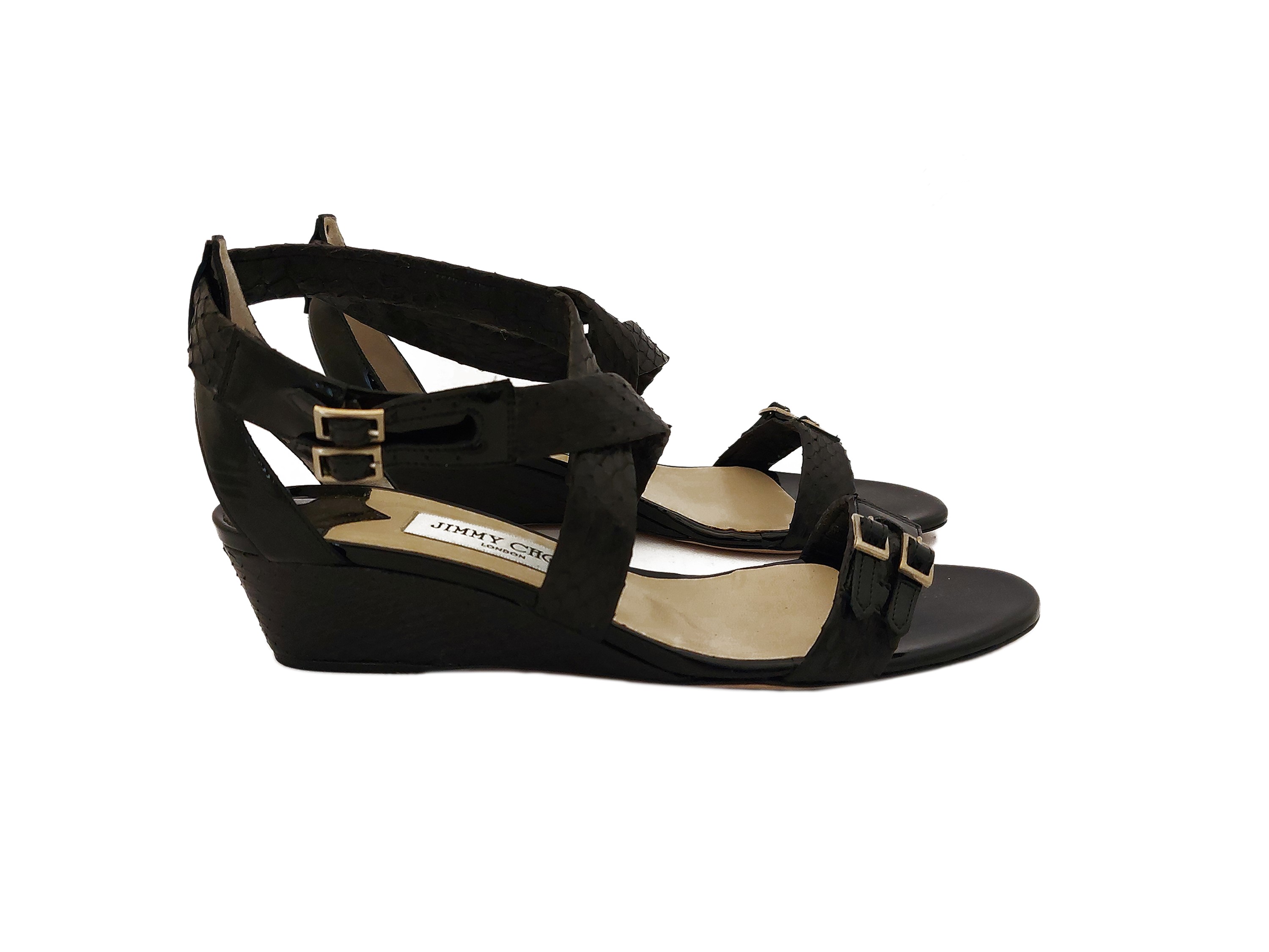 Jimmy Choo - Sandali in Pitone e Vernice Nera
