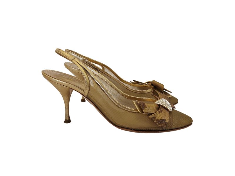 Casadei - Slingback in pelle e retina metallica dorata