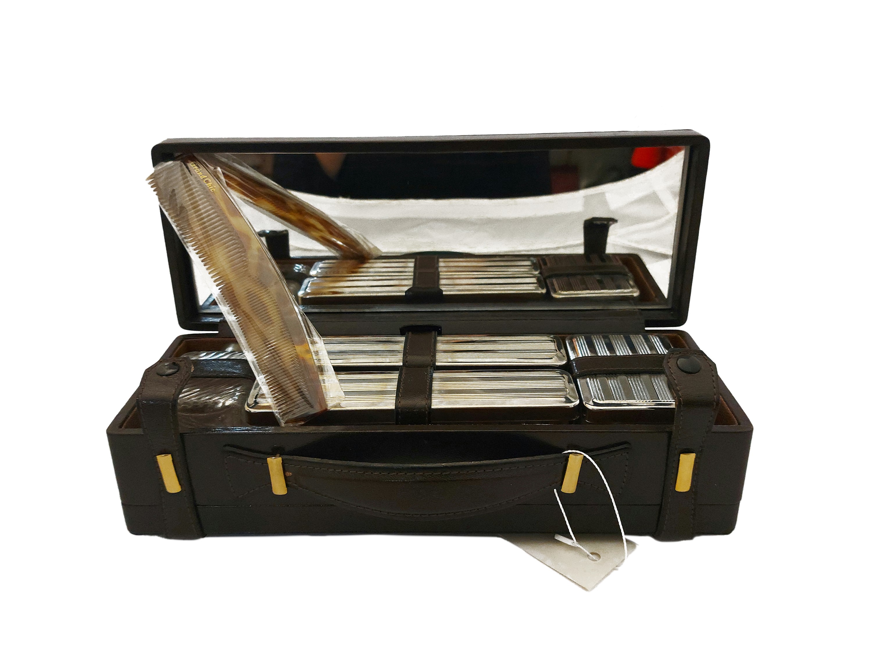 Necessaire da Viaggio Rigido in Pelle Marrone