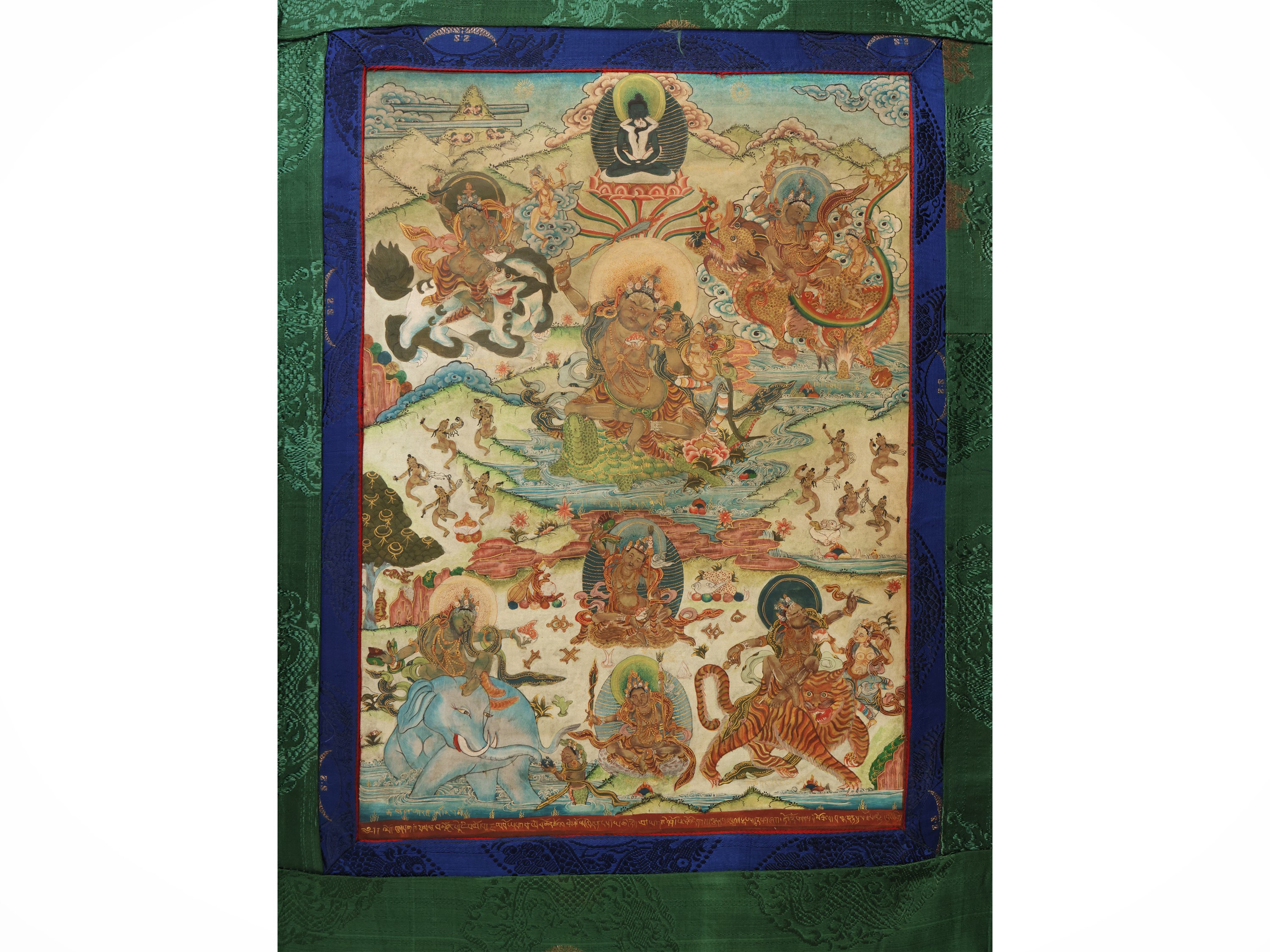 Gruppo di sette thangka, Tibet, sec. XVIII–XIX, pigmento minerale su tessuto