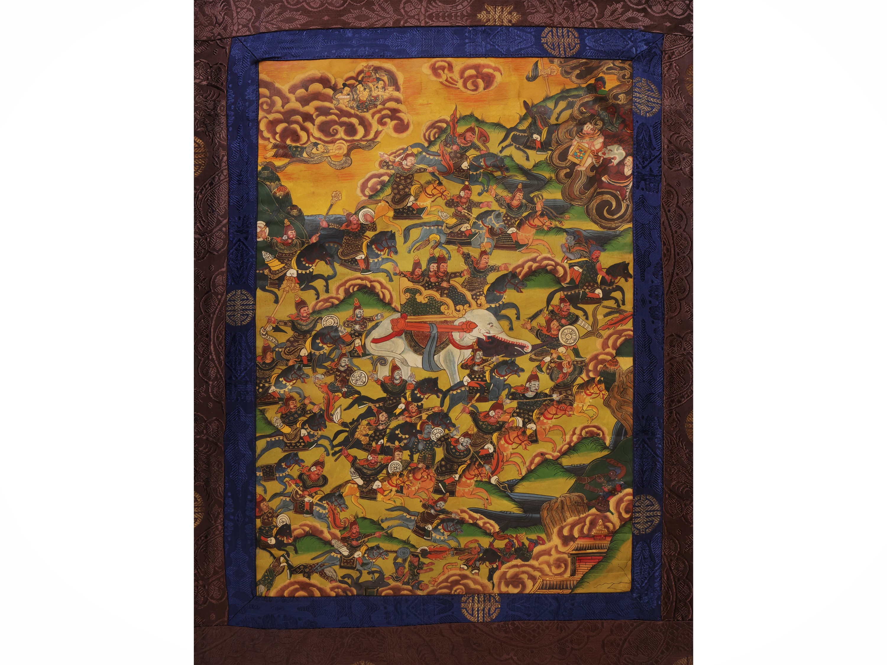Gruppo di sette thangka, Tibet, sec. XVIII–XIX, pigmento minerale su tessuto