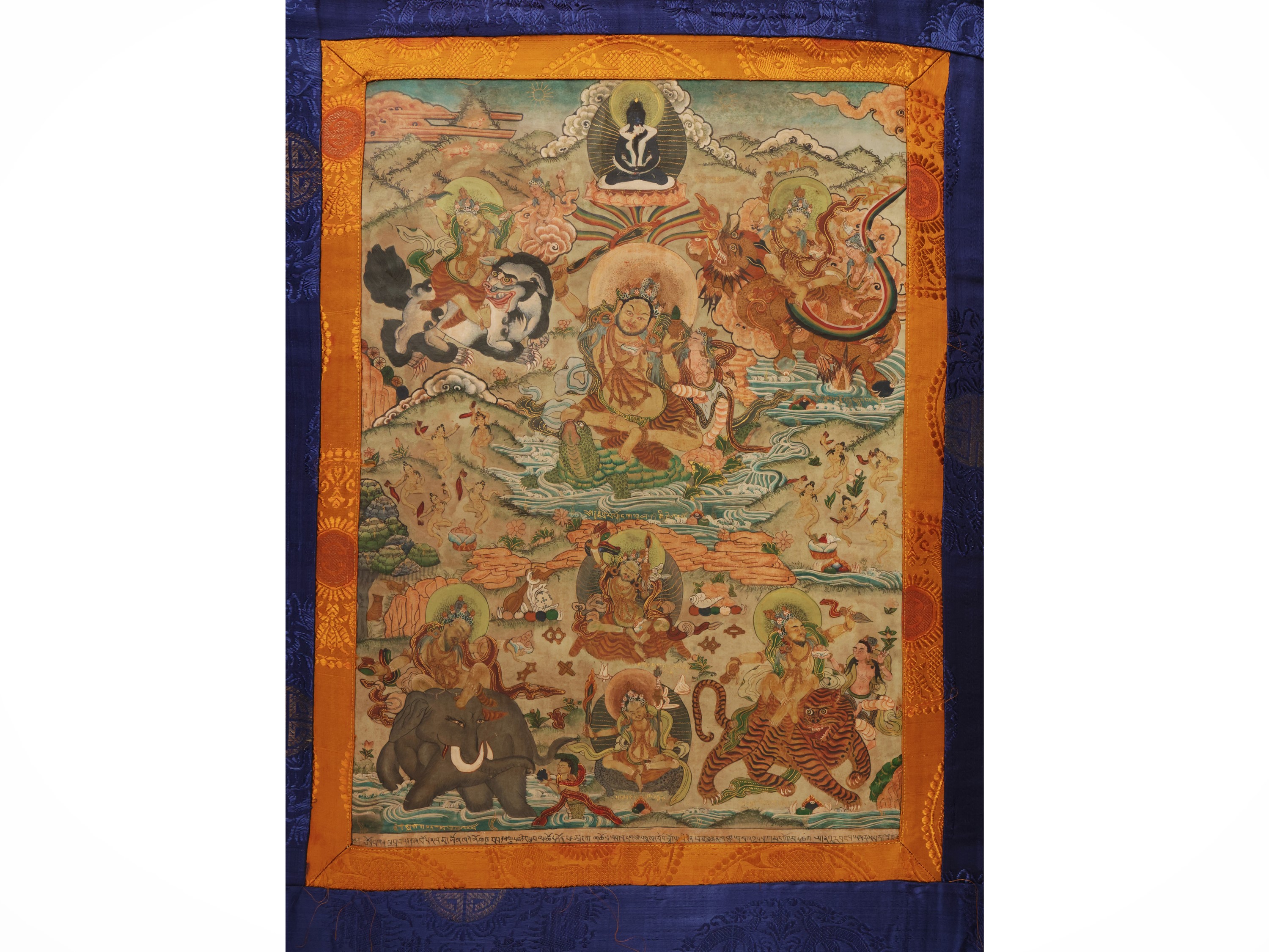 Gruppo di sette thangka, Tibet, sec. XVIII–XIX, pigmento minerale su tessuto