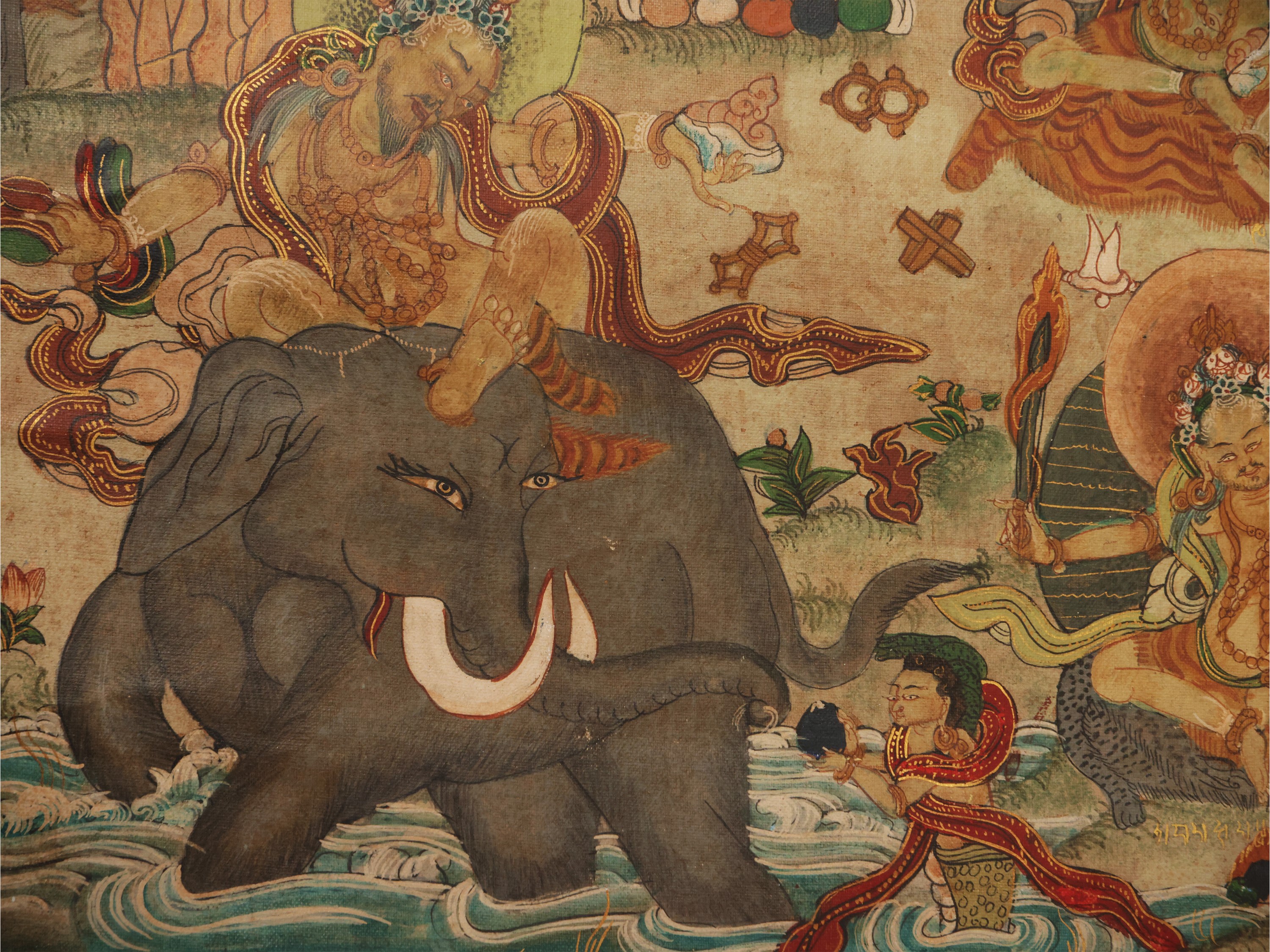 Gruppo di sette thangka, Tibet, sec. XVIII–XIX, pigmento minerale su tessuto