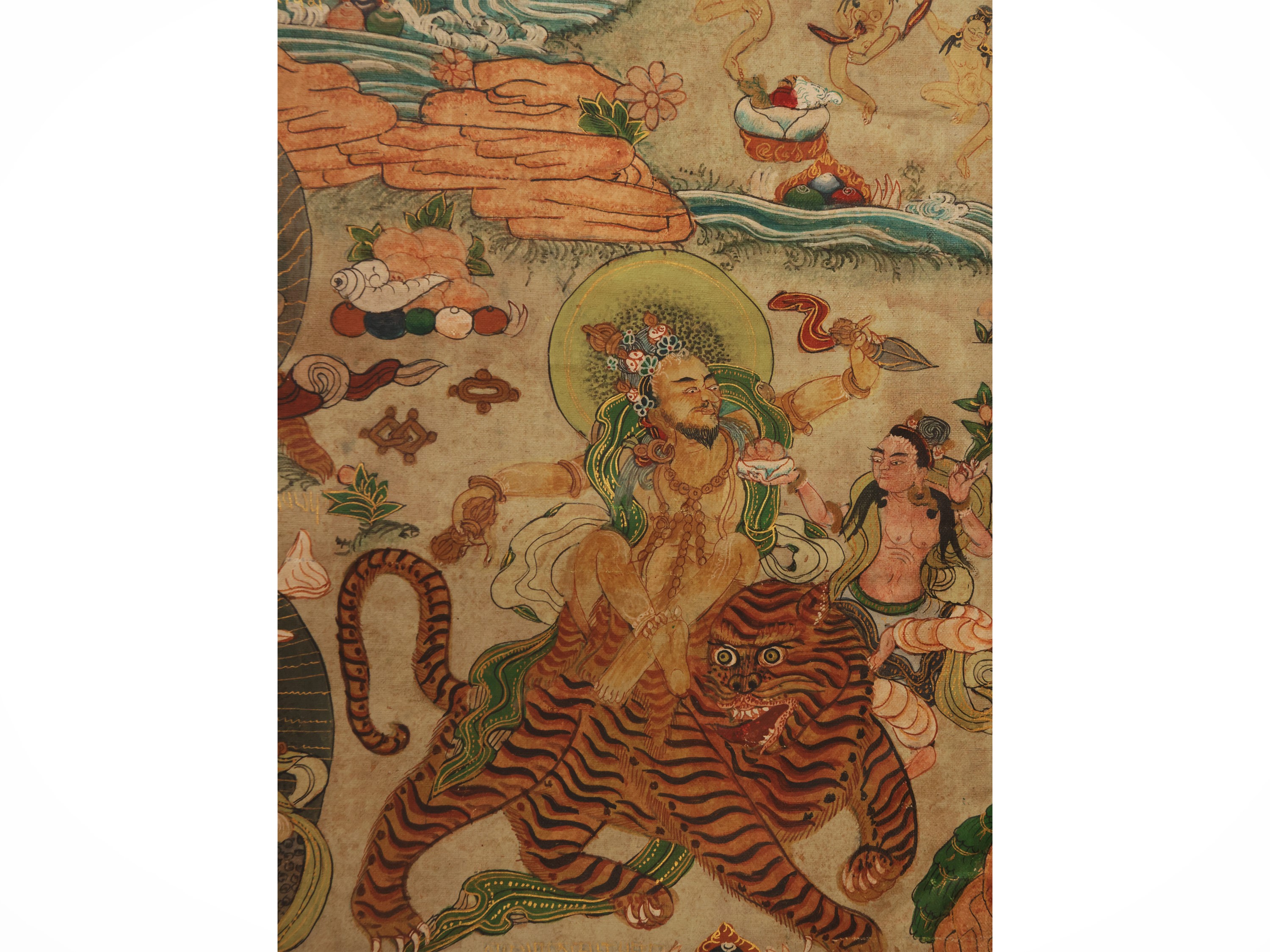 Gruppo di sette thangka, Tibet, sec. XVIII–XIX, pigmento minerale su tessuto