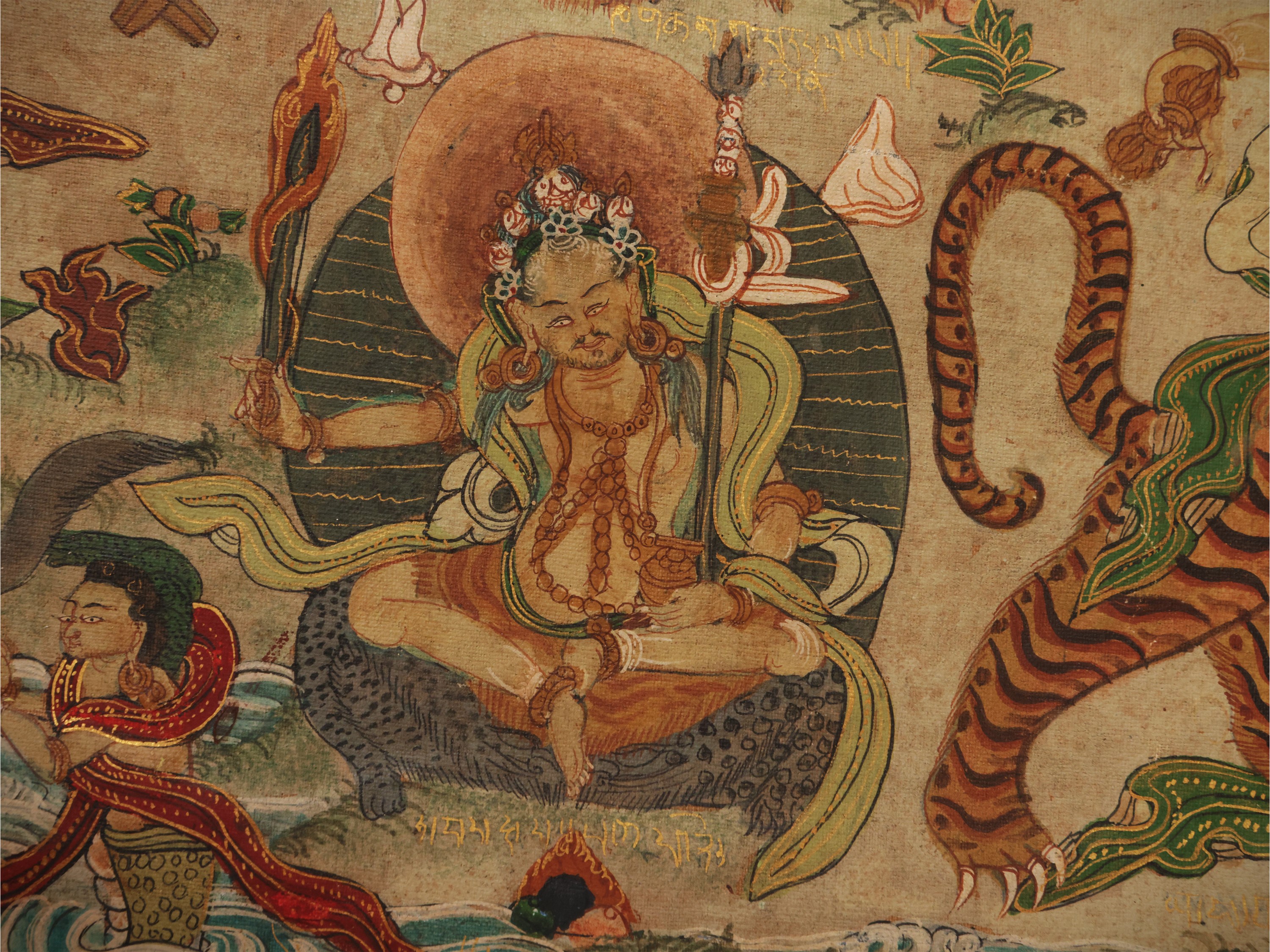 Gruppo di sette thangka, Tibet, sec. XVIII–XIX, pigmento minerale su tessuto