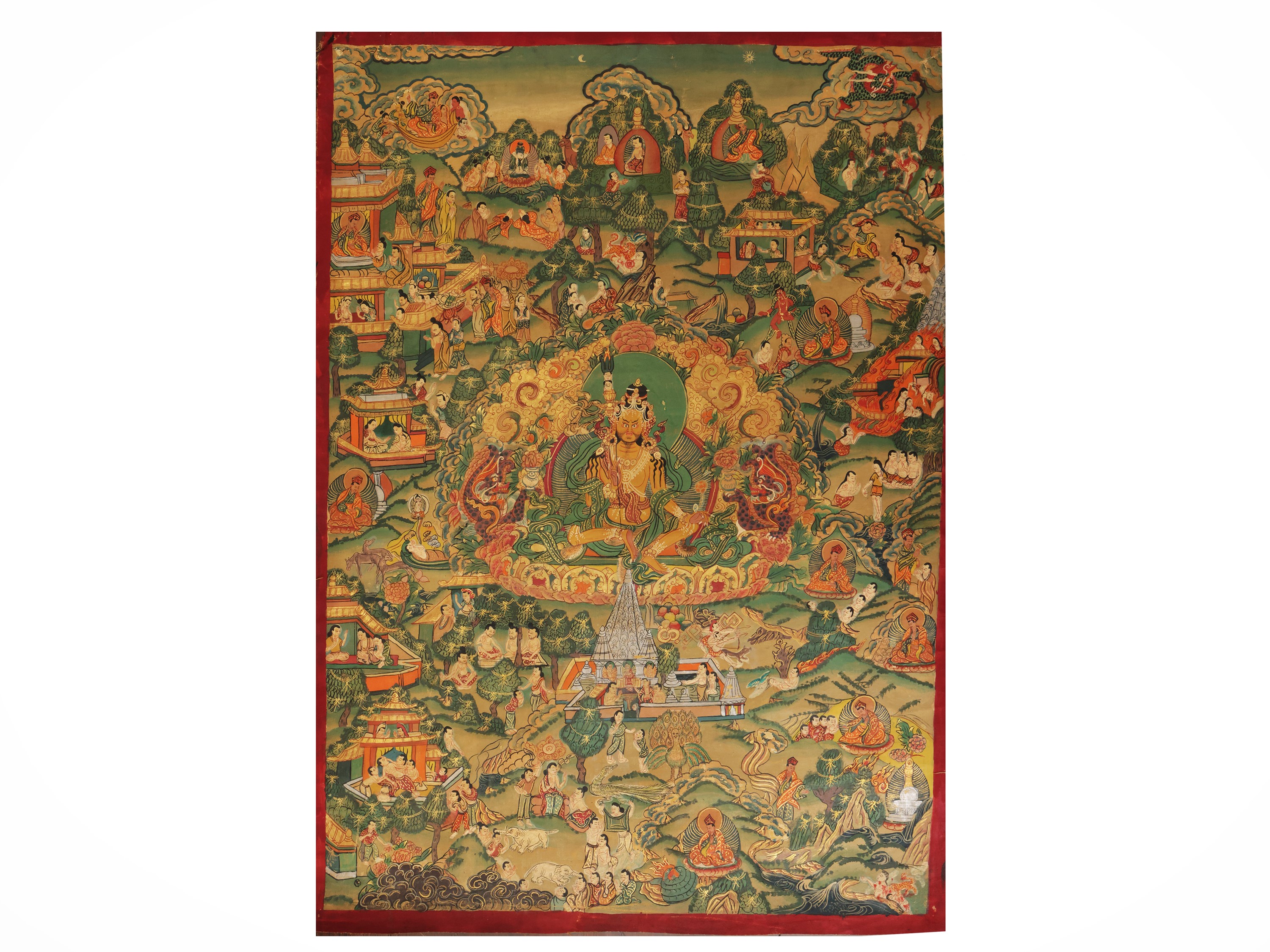 Gruppo di sette thangka, Tibet, sec. XVIII–XIX, pigmento minerale su tessuto