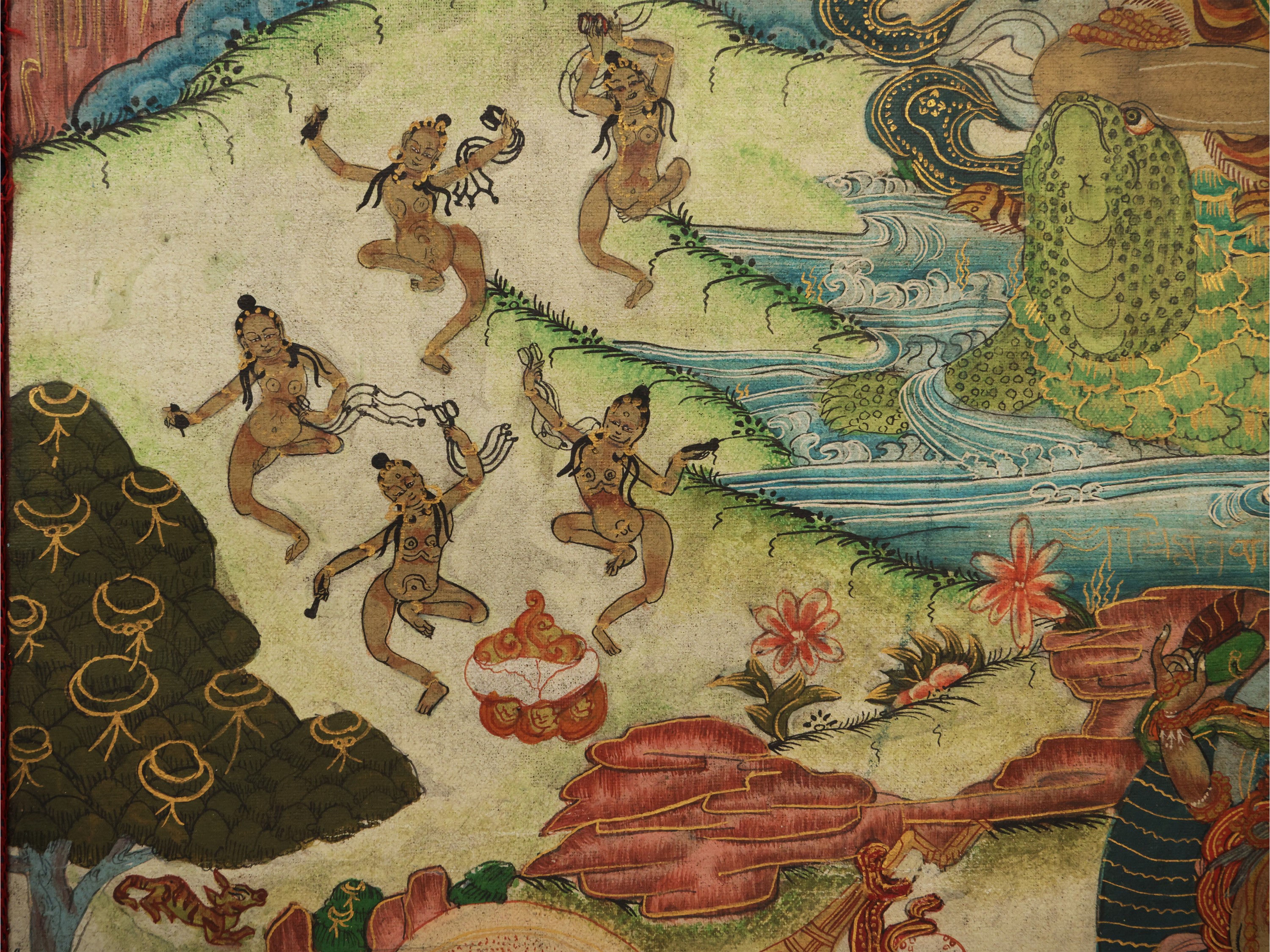 Gruppo di sette thangka, Tibet, sec. XVIII–XIX, pigmento minerale su tessuto