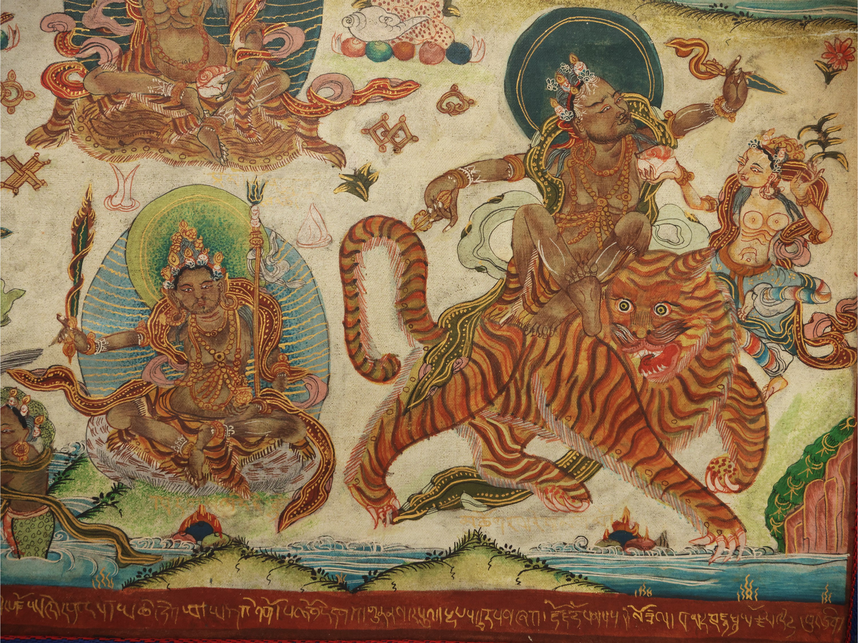 Gruppo di sette thangka, Tibet, sec. XVIII–XIX, pigmento minerale su tessuto
