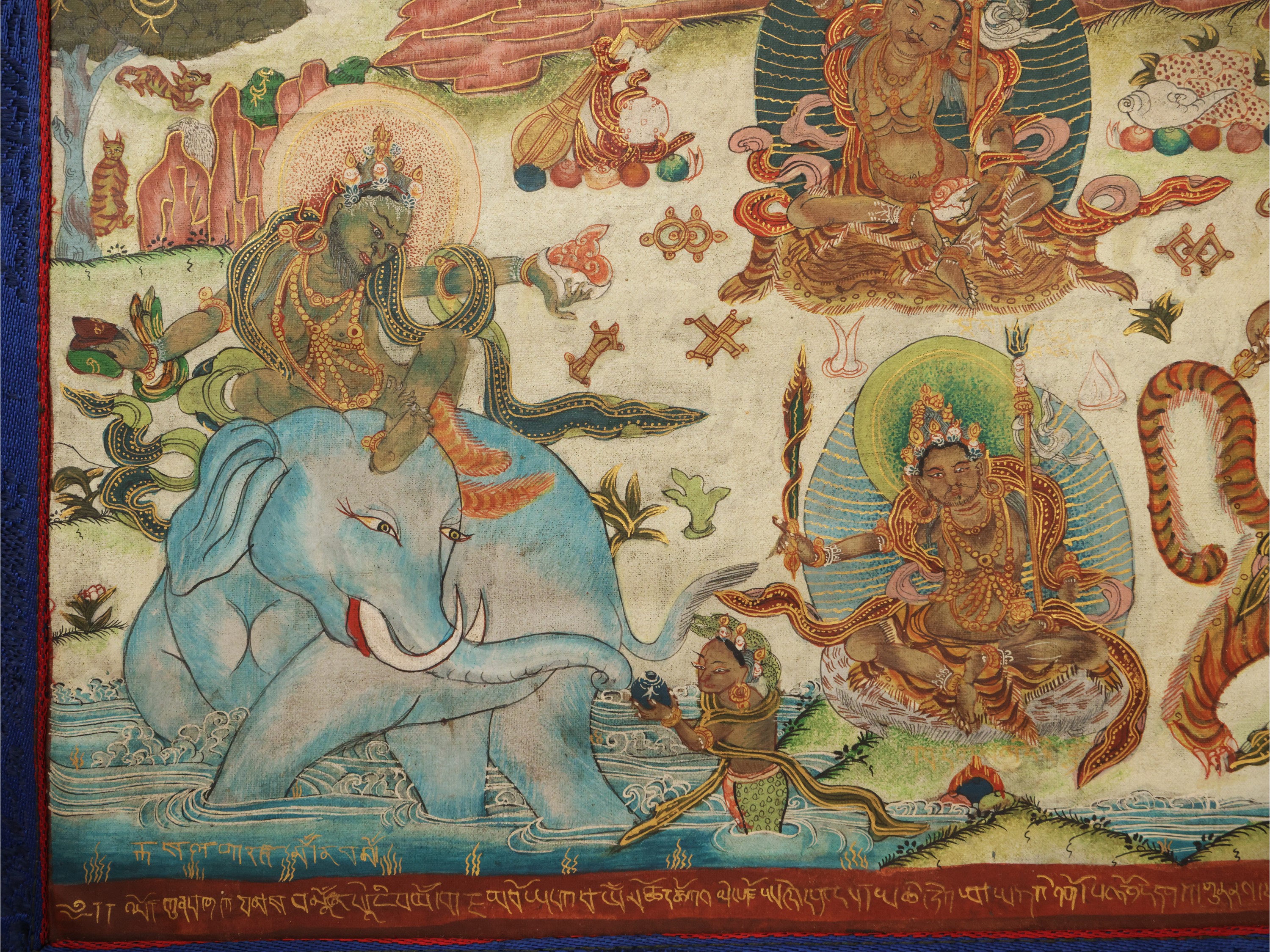 Gruppo di sette thangka, Tibet, sec. XVIII–XIX, pigmento minerale su tessuto
