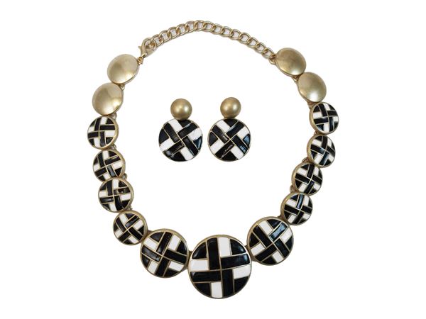 Demi parure Collana e Orecchini con smalti bianchi e neri