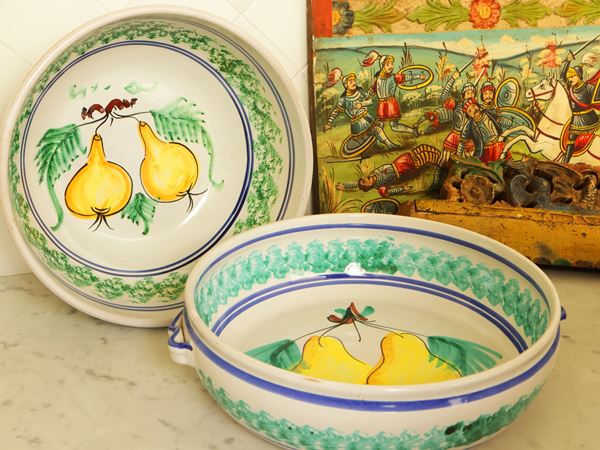 Two glazed terracotta fruit bowls