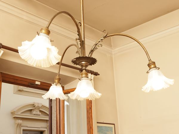 Patinated metal chandelier