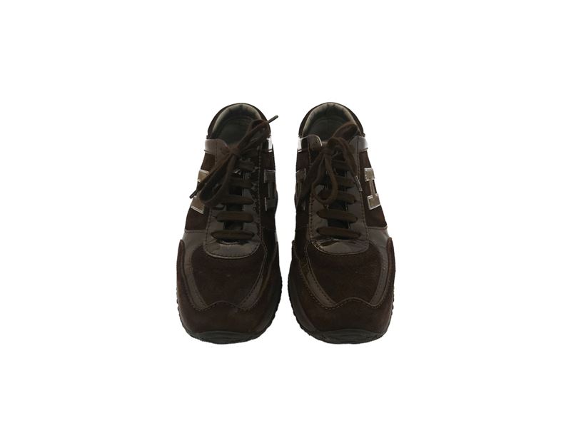 Hogan, Sneakers Interactive in suede marrone con dettagli in vernice