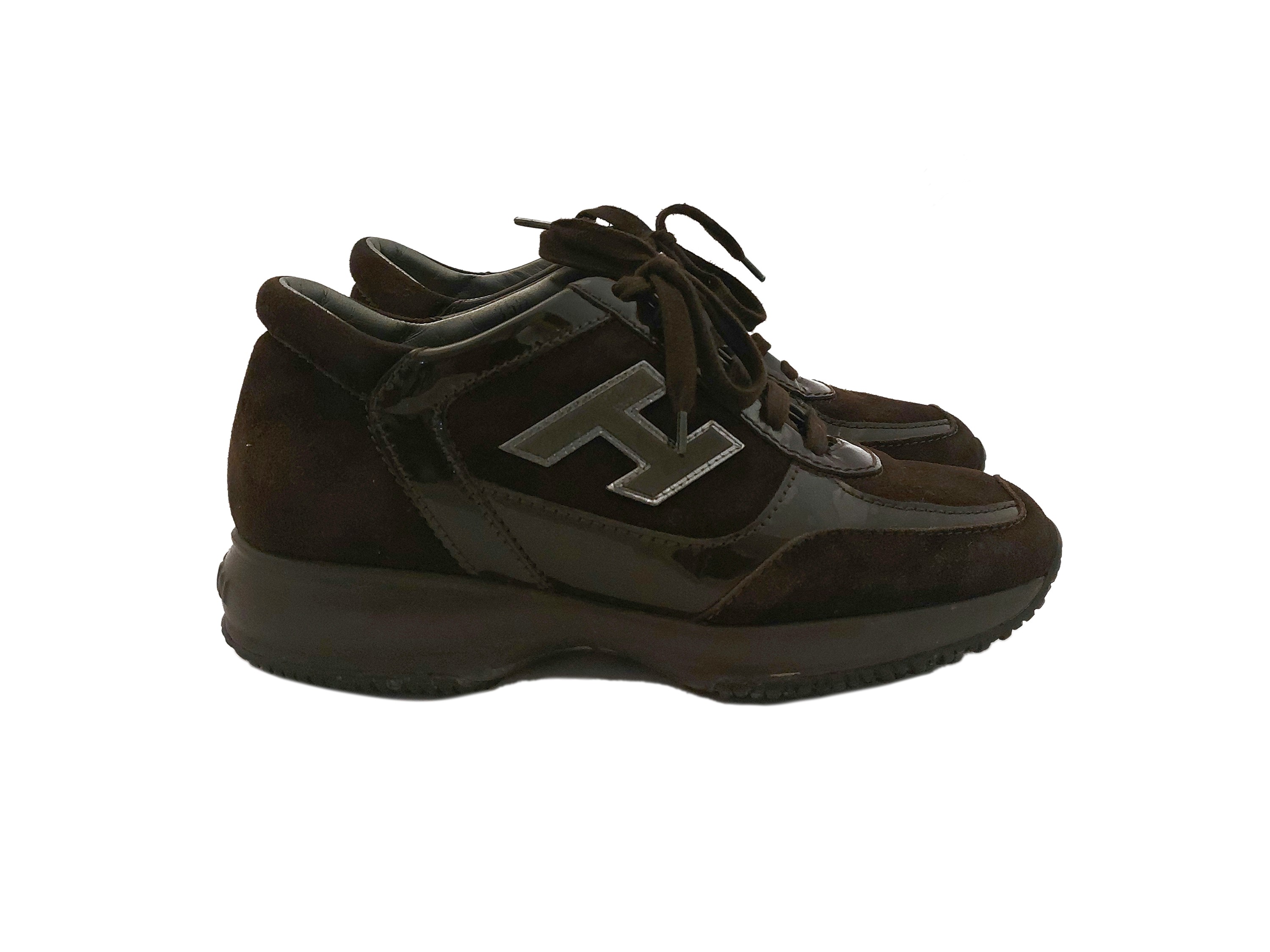 Hogan, Sneakers Interactive in suede marrone con dettagli in vernice