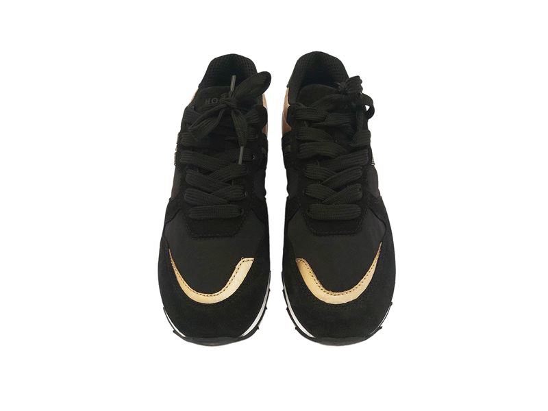Hogan, Sneakers in suede nero con dettagli in vernice e lamé bronzo, n. 36 1/5