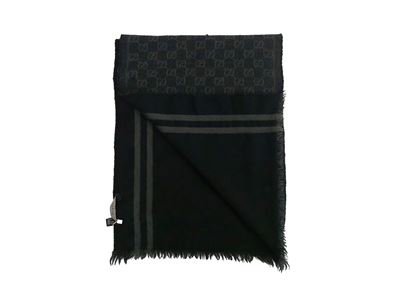 Gucci, Sciarpa in lana nera double-face con motivo logo