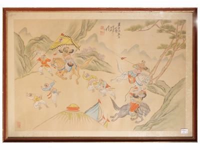 Autore sconosciuto, Scene di battaglia, tecnica mista su seta