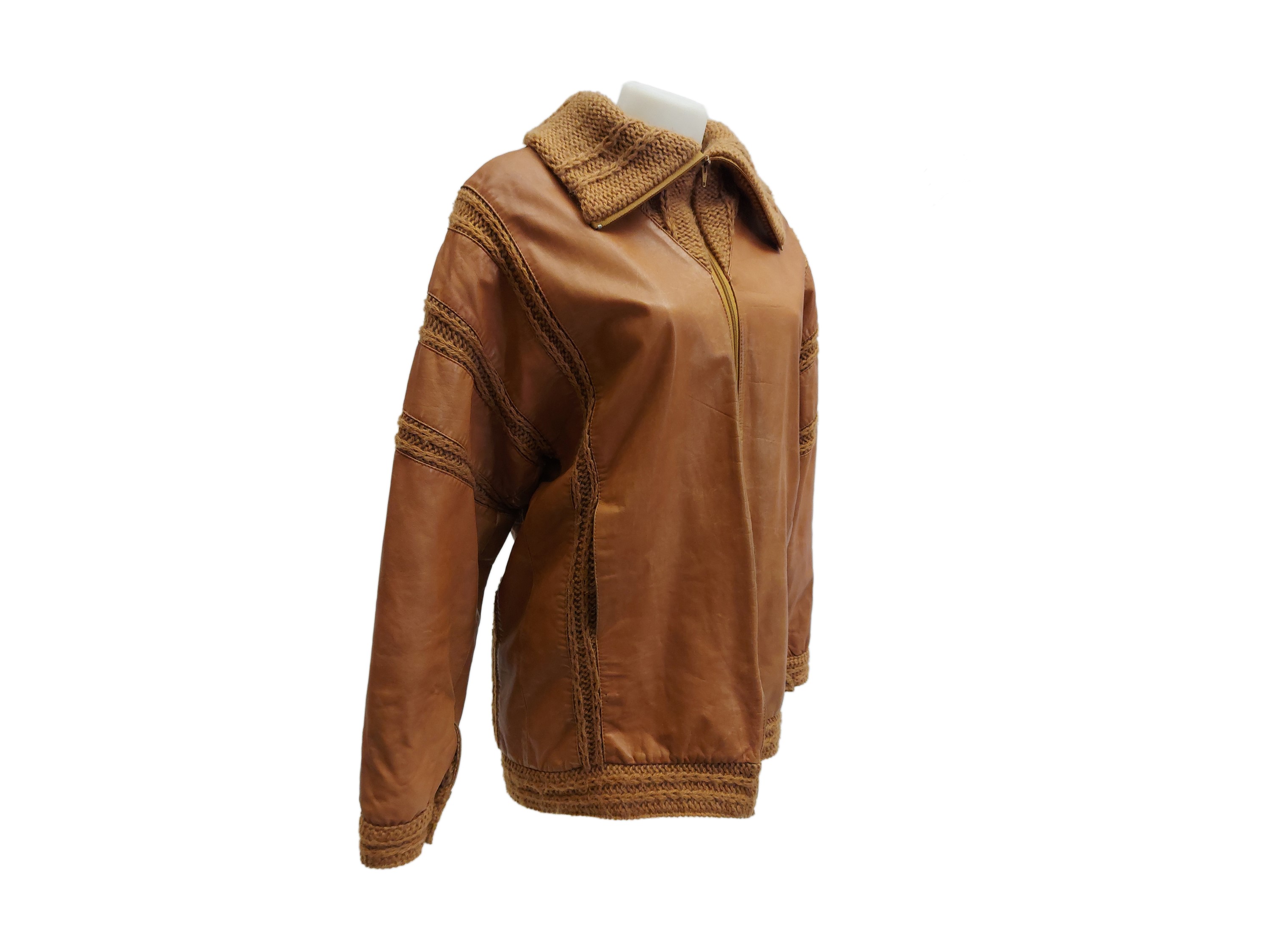 Roberta di Camerino, Giacca in pelle color miele con fodera in maglia