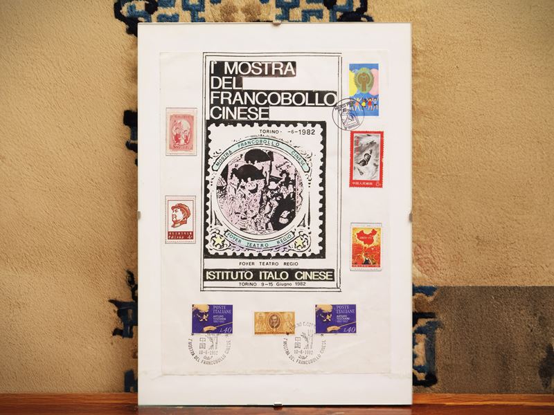 Set di francobolli su pannello, Italia e Cina