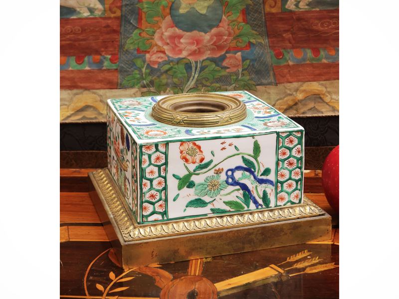 Scatola porta-inchiostro in porcellana famiglia verde, Cina, dinastia Qing