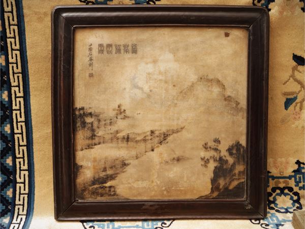 Schermo da tavolo in legno scuro, Cina, dinastia Qing
