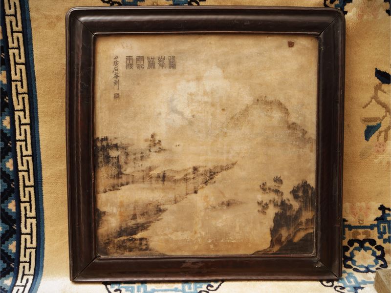 Schermo da tavolo in legno scuro, Cina, dinastia Qing