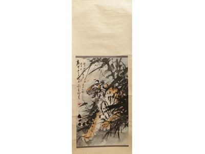 Huo Xingye, Tigre tra bambù, inchiostro e colore su carta, Cina, gengshen 1980