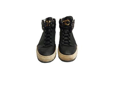 Salvatore Ferragamo, Sneakers alte da uomo in suede e pelle nera, misura 8 1/5