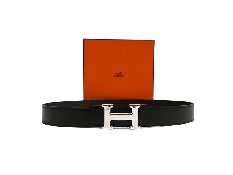 Hermès - Cintura in vitello reversibile noir/chocolat