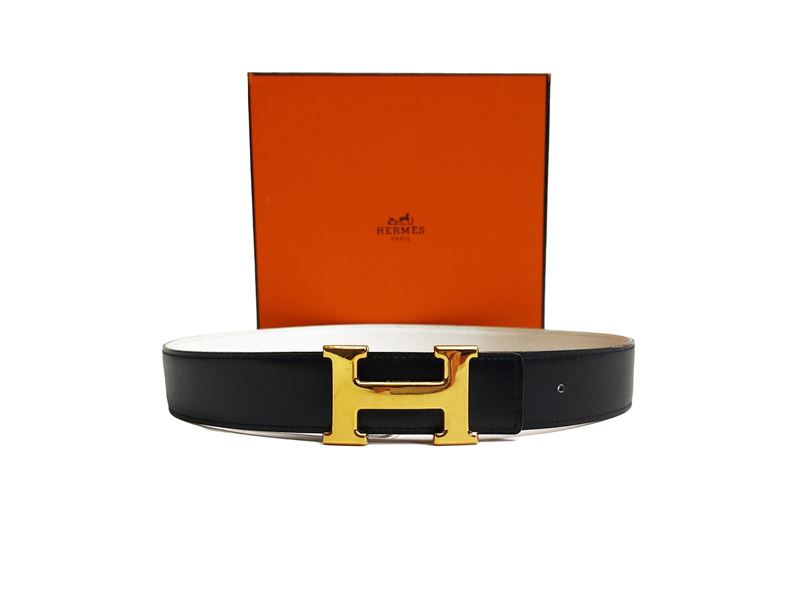 Hermès - Cintura in vitello reversibile nera/bianca