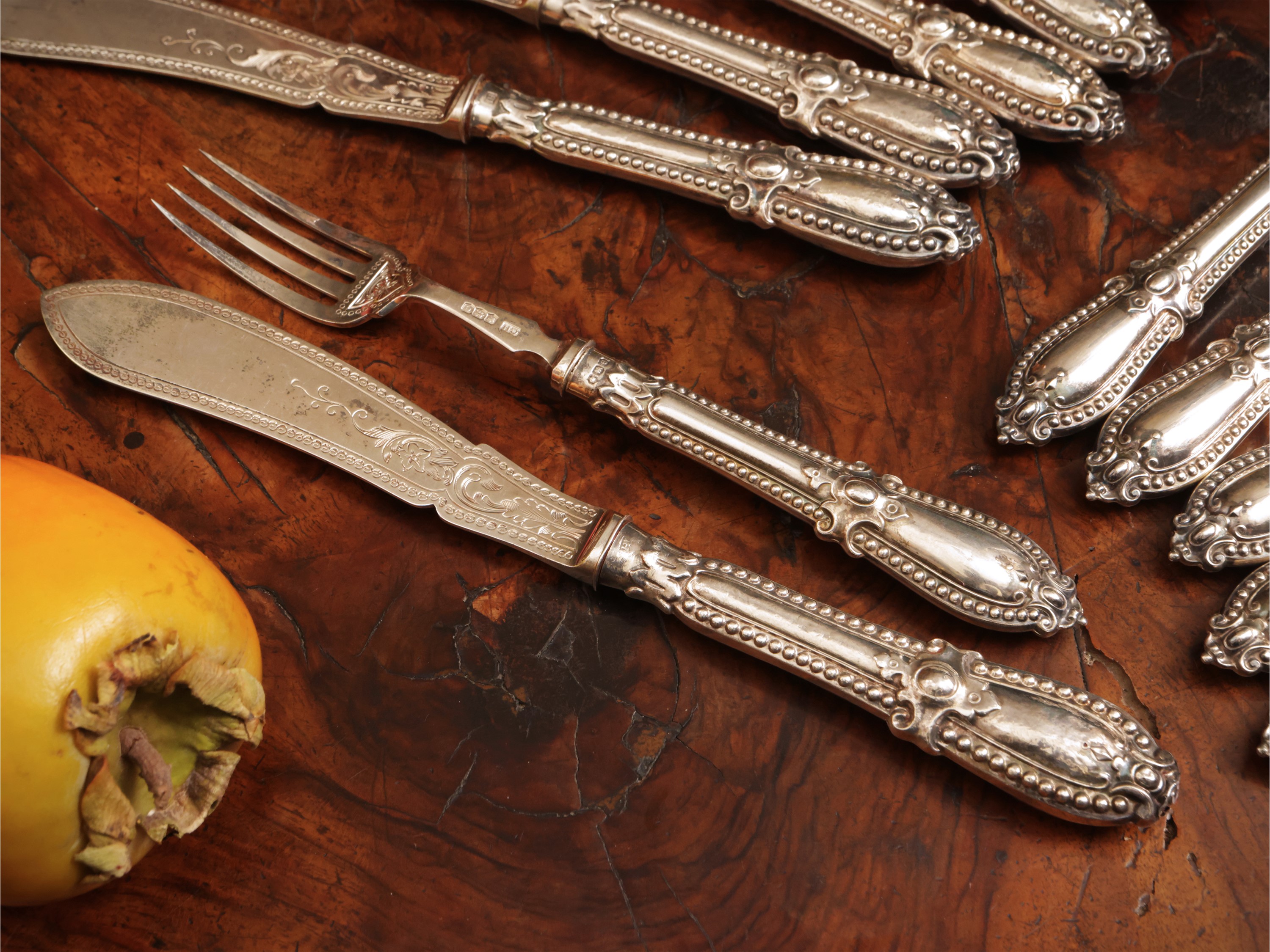 Set di posate da pesce vittoriane in argento, Harrison Brothers & Howson