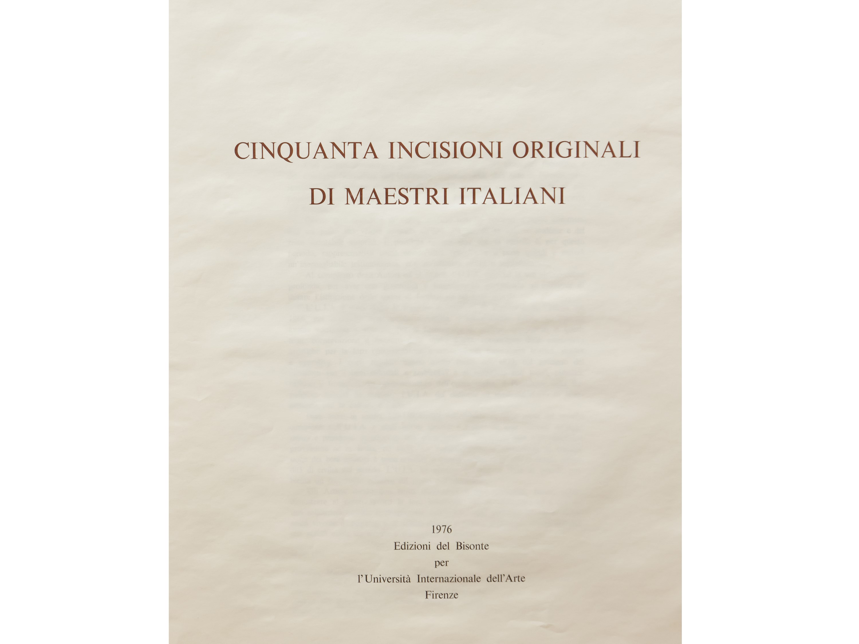 Cinquanta incisioni originali di Maestri Italiani, Edizioni del Bisonte 1976, cofanetto cm 70,5x5...