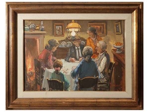 Ernesto Scudiero : Scena d'interno  (XX secolo)  - Asta Asta di Natale - Maison Bibelot - Casa d'Aste Firenze - Milano