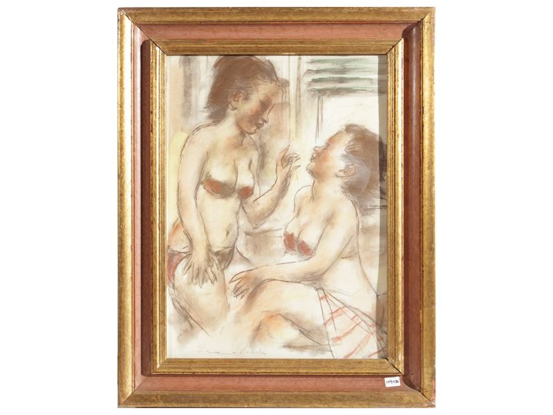 Ermanno Toschi - Bagnanti, tecnica mista su carta