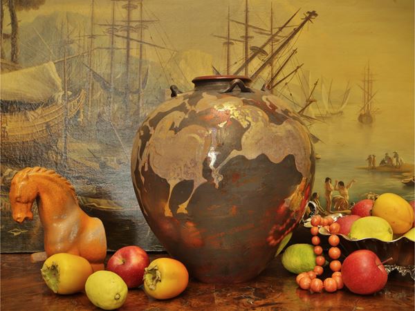 Paolo Staccioli - Grande vaso globulare in ceramica a lustro 1995